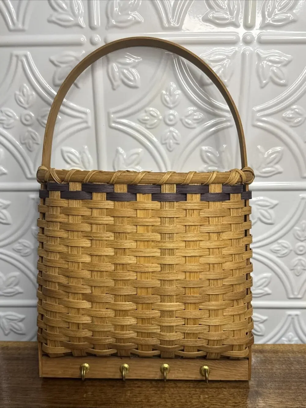 Vtg Woven Wall Hanging Basket Letter Key Holder Cottage Cabin Core